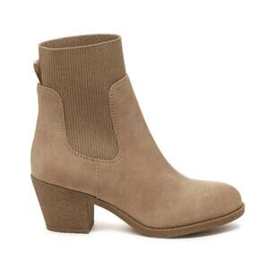 Violet & Red Loaded Knit Cuff Bootie Block Heel Faux Suede Tan Womens Size US 10